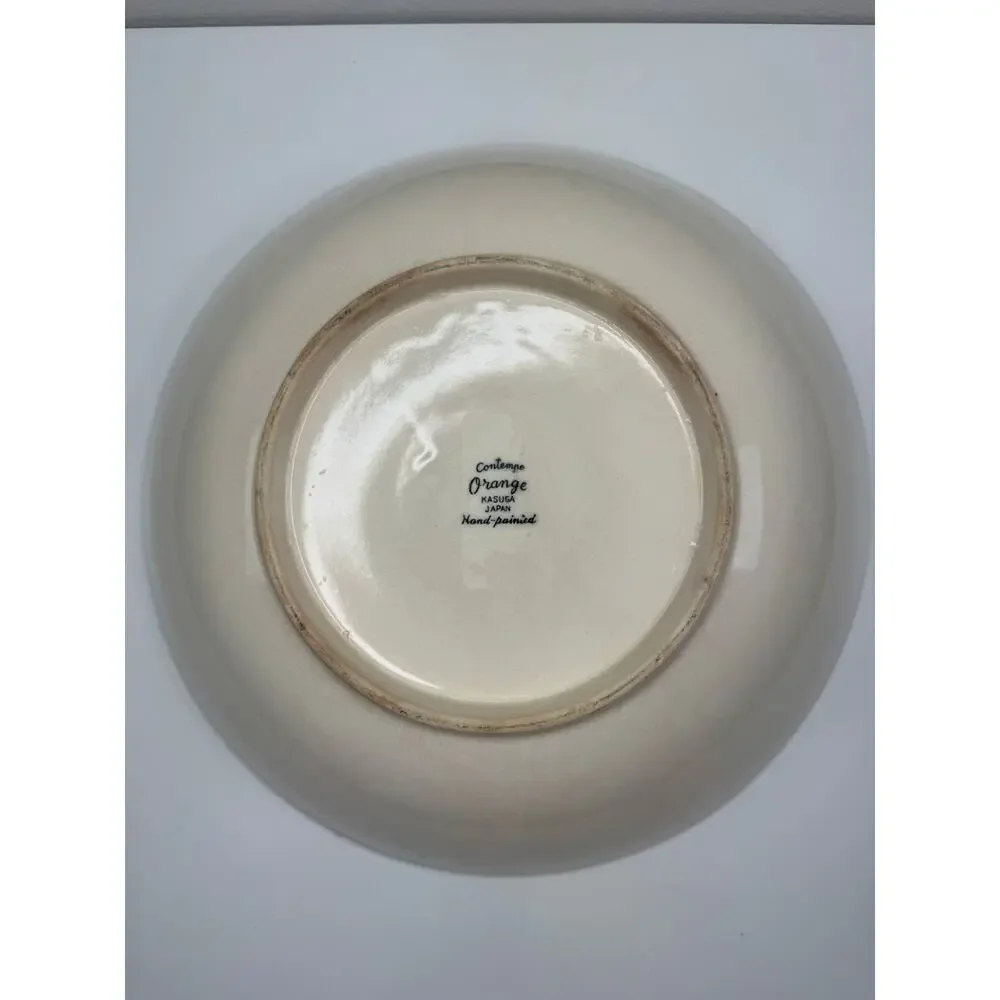 VTG Contempo Orange Kasuga White Serving Bowl Ceramic Lotus Petal Hand-Painted